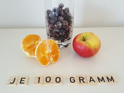 100 Gramm Apfel, Orange, Brombeeren