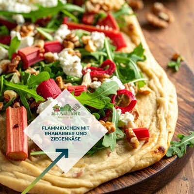 Flammkuchen mit Rhabarber und Ziegenkäse - © ZEHN Flammkuchen mit Rhabarber und Ziegenkäse