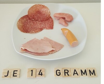 Salami, Schinken, Bockwurst und Geschnetzeltes, je 14 Gramm 